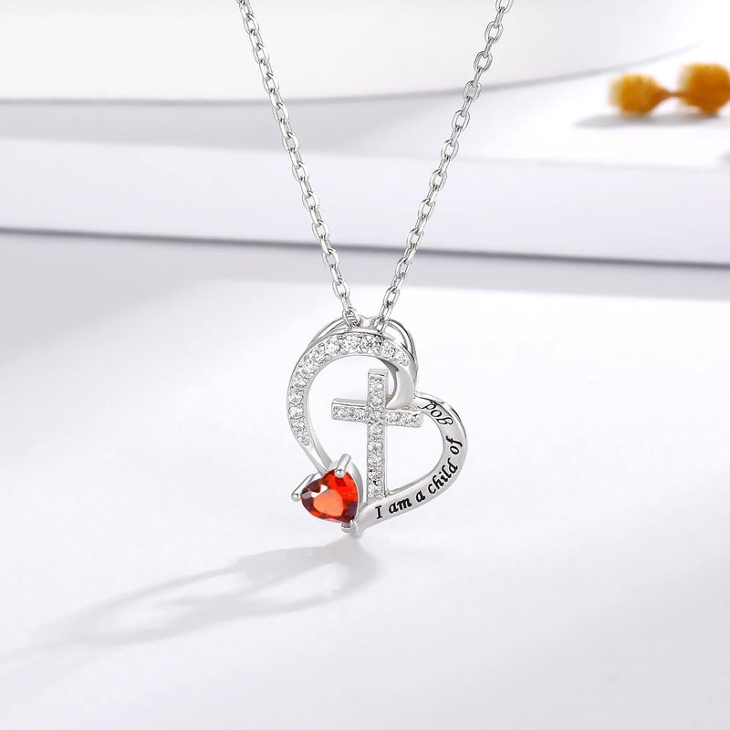 MANBU Sterling Silver Cross Necklace for Girls: Heart Birthstone I am a Child of God Pendant Religious Jewelry Baptism First Communion Confirmation Gifts for Teens - Image 2